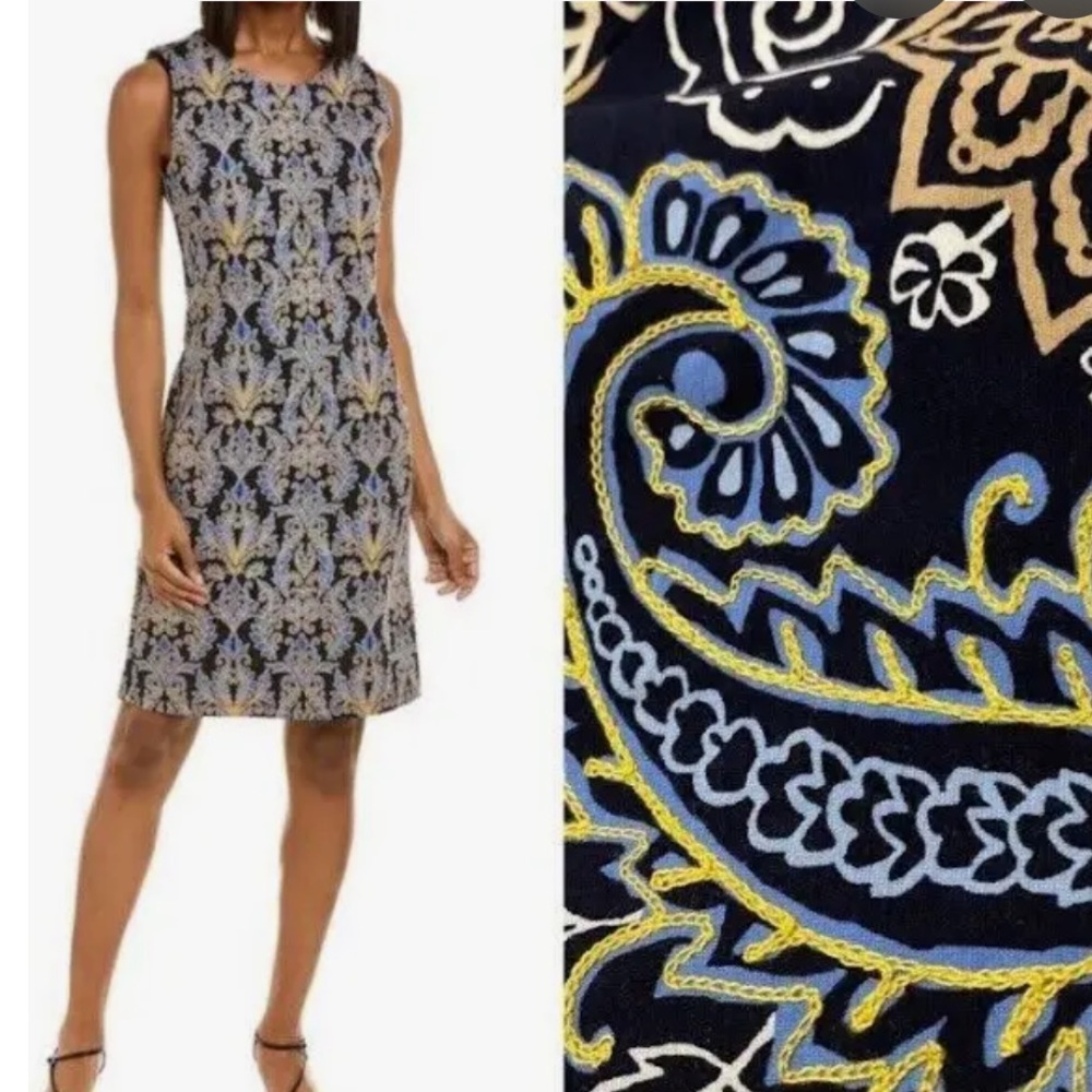 J. McLaughlin Devon sleeveless Embroidered Bainbridge dress cocktails office art